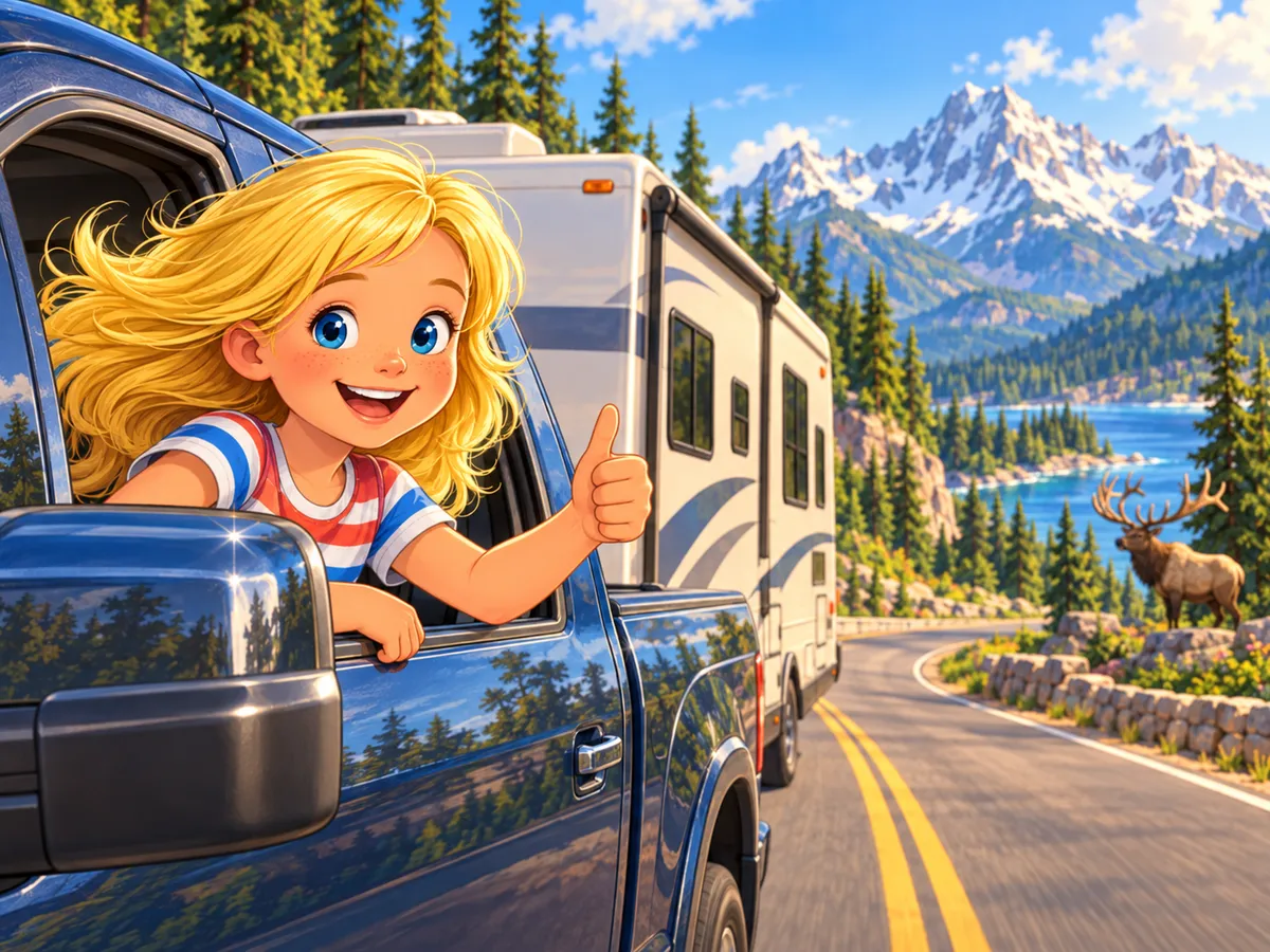 Sammy on her camper trip through North America